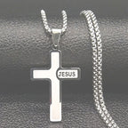 Jesus Cross & Saint Benedict Pendant Necklace — Stainless Steel