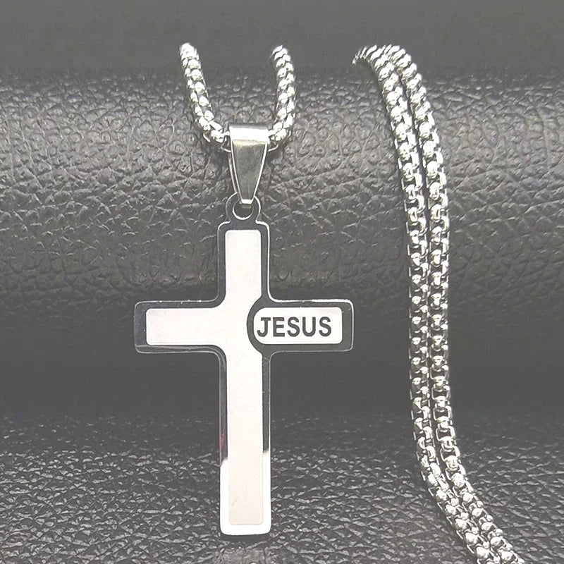 Jesus Cross & Saint Benedict Pendant Necklace — Stainless Steel