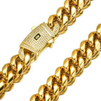 Gold-Tone Cuban Link Chain Necklace with CZ Clasp 60cm