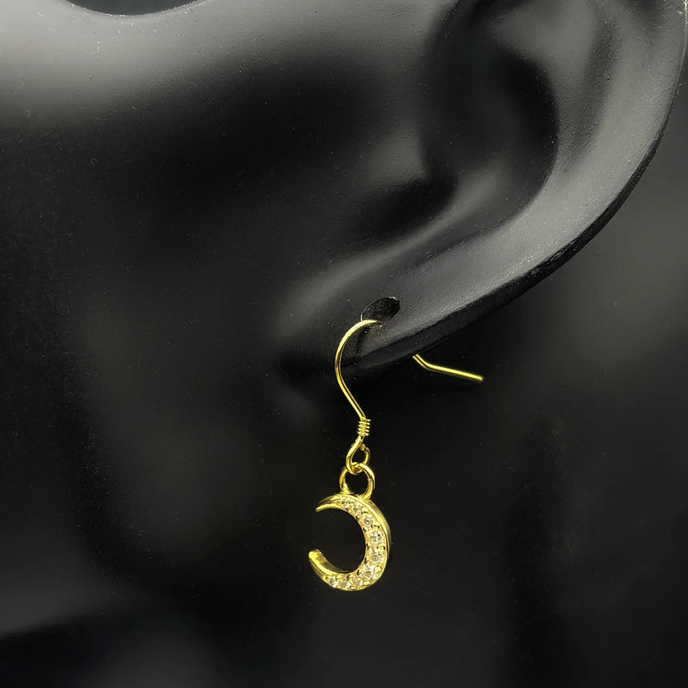 Moon Two-Tone Earrings Sterling Zircons Crescent