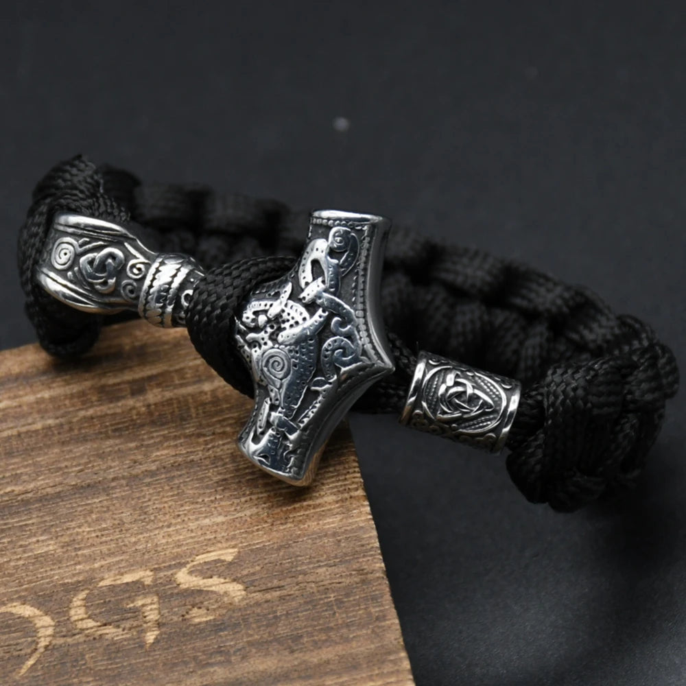 Mjölnir Thor's Hammer Norse Rune Bracelet — Stainless Steel