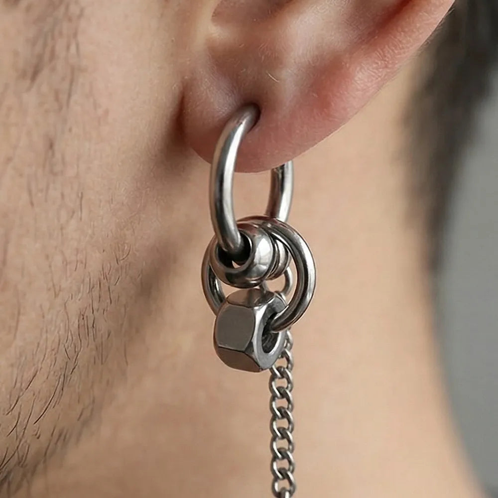 Silver Chain Spike Dangle Earrings Stainless Steel