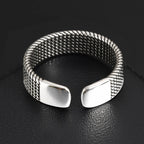 Vnox 5.7mm Woven Textured Open Ring for Men Boys, Adjustable Simple Metal Finger Band, Vintage Male Jewelry