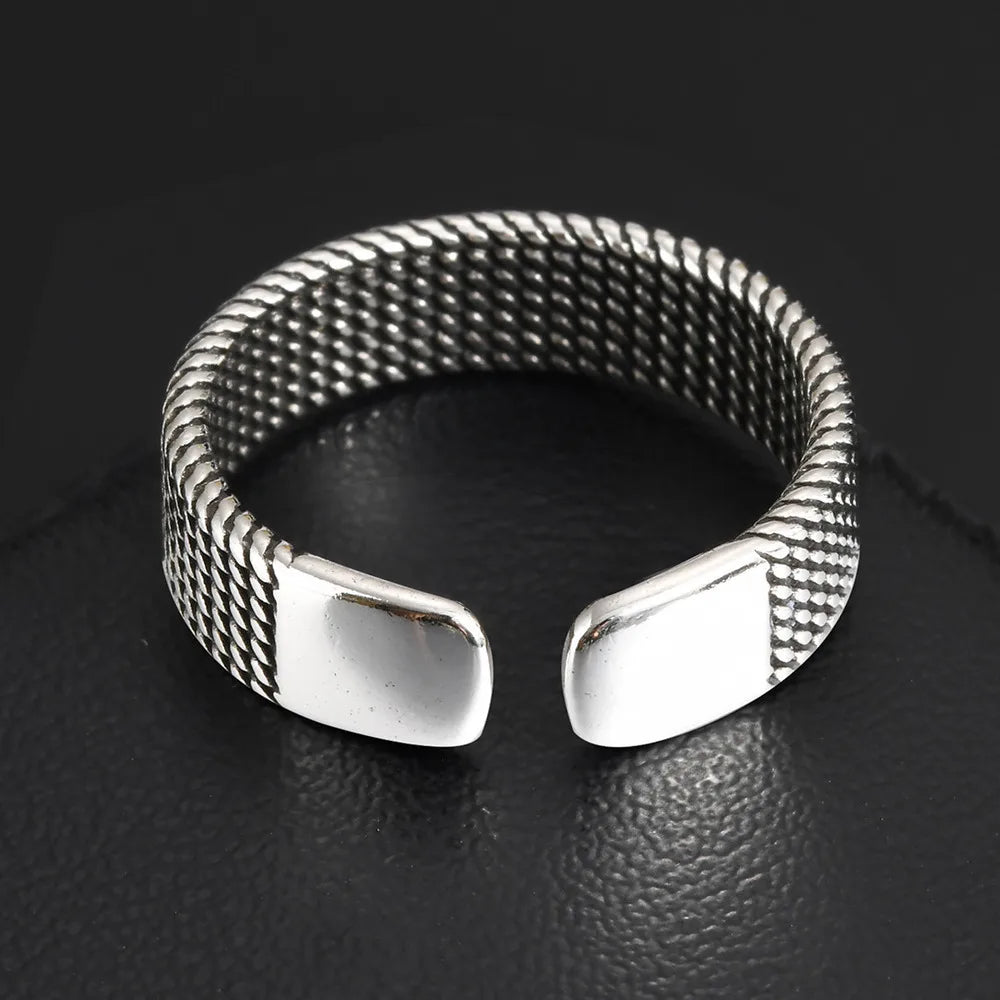 Vnox 5.7mm Woven Textured Open Ring for Men Boys, Adjustable Simple Metal Finger Band, Vintage Male Jewelry