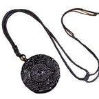 Natural Black Obsidian Hand Carved Chinese Dragon Phoenix Bird Amulet BaGua Necklace For Women Men Luck Mascot Amulet Pendant