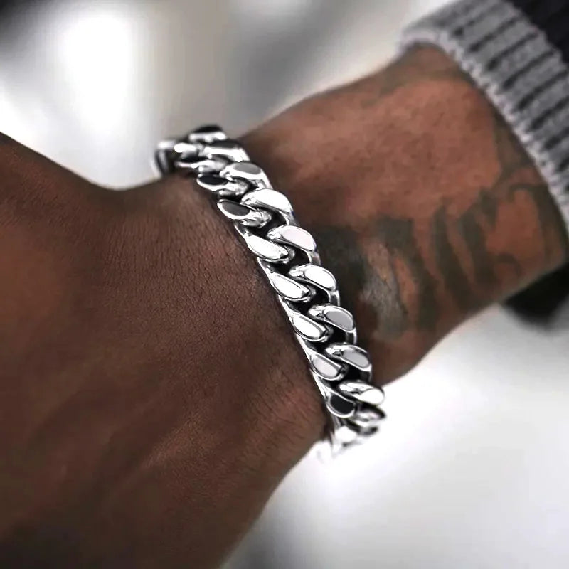 316L Stainless Steel Cuban Chain Bracelet For Men Punk Hand Chain Male Jewelry Accessories 8mm-14mm Wide