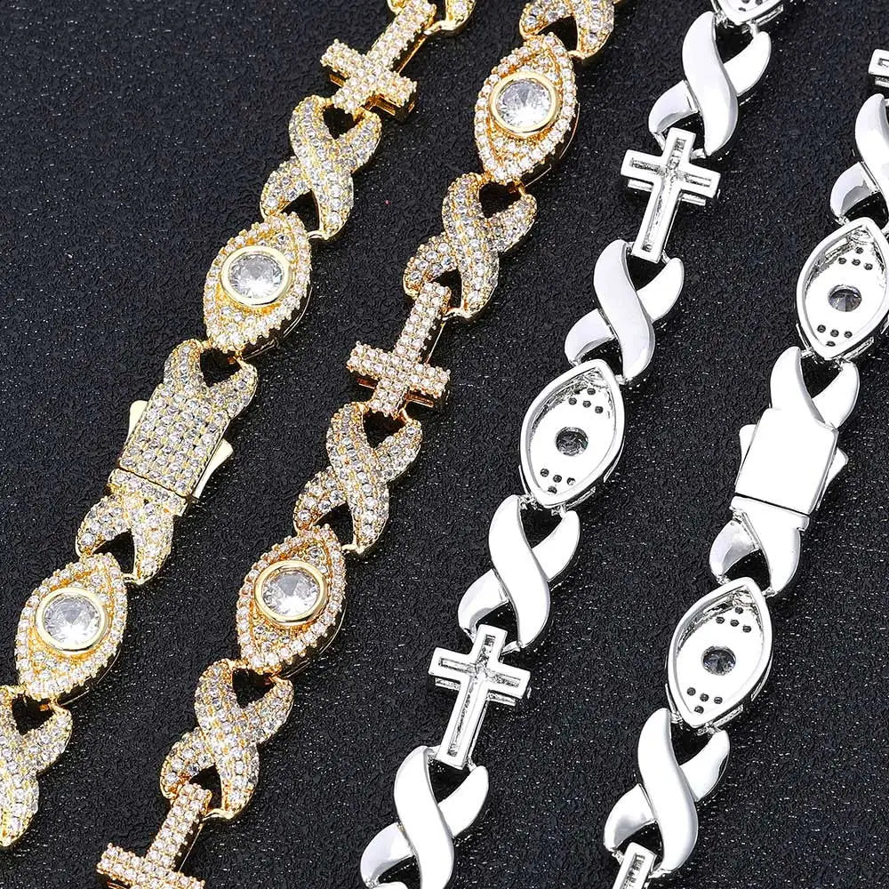 Cross Chain Necklace Iced Out Eye CZ Diamond