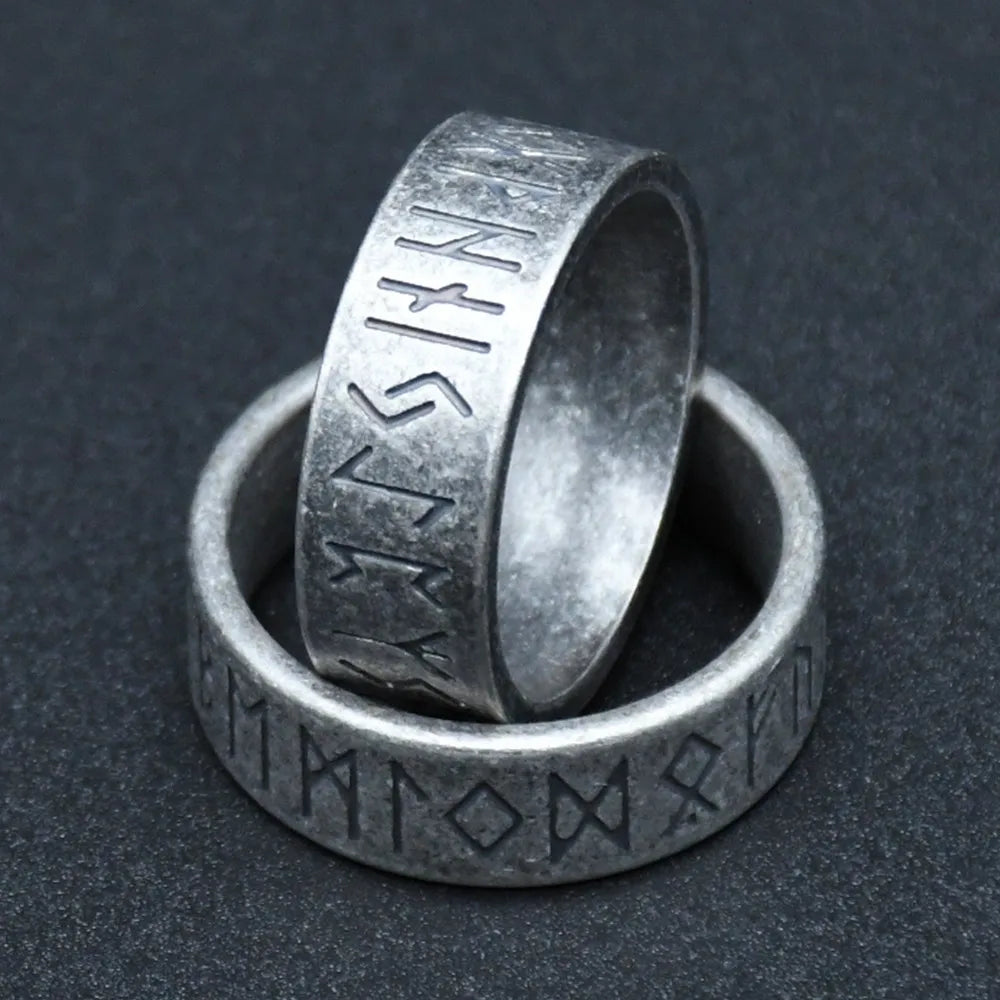 Viking Futhark Runes Vegvisir Ring for Men — Stainless Steel