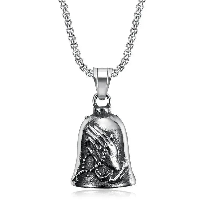 Pirate Skull Moto Bell Pendant Necklace — Gothic Motorcycle Rider
