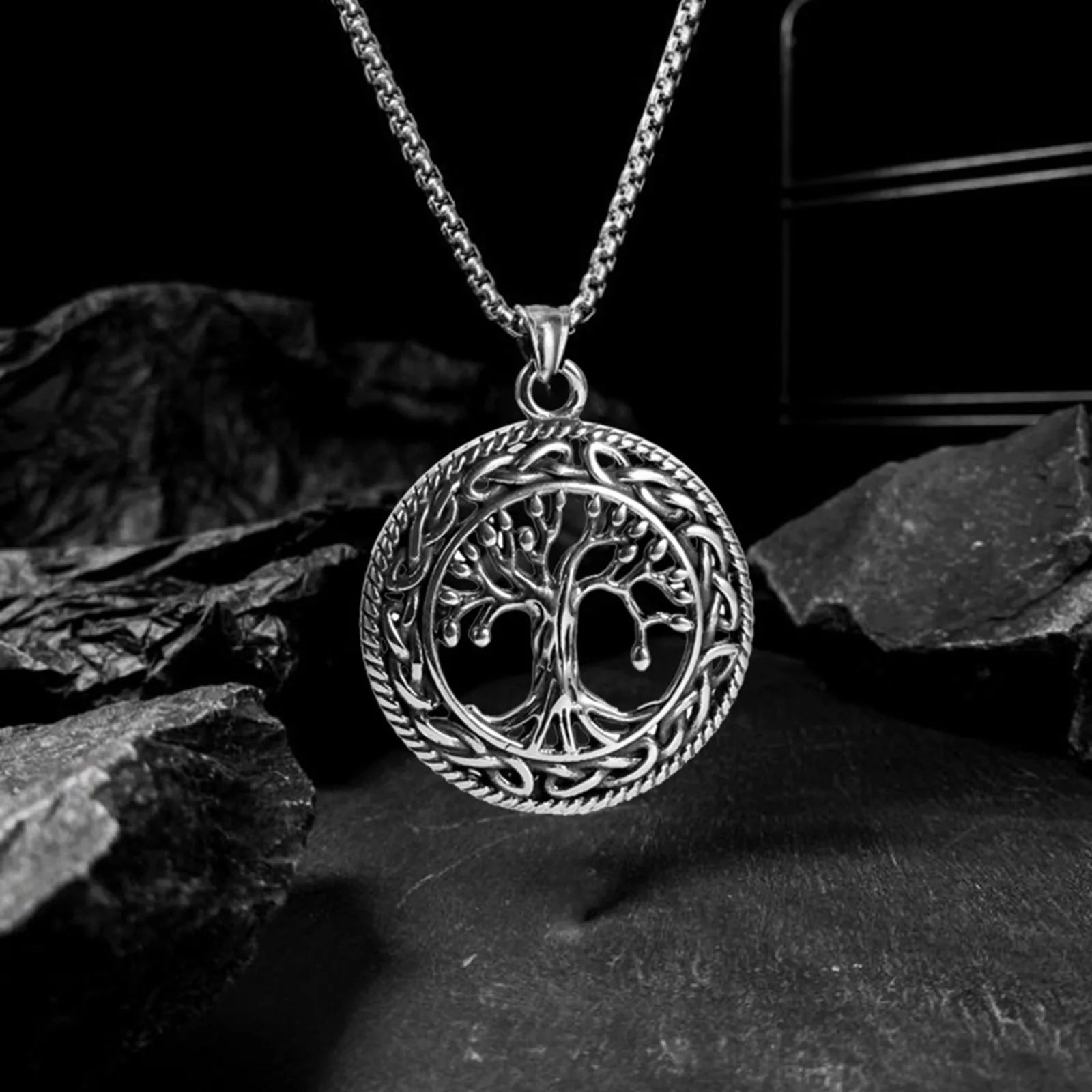 Viking Tree of Life Box Chain Pendant — SS