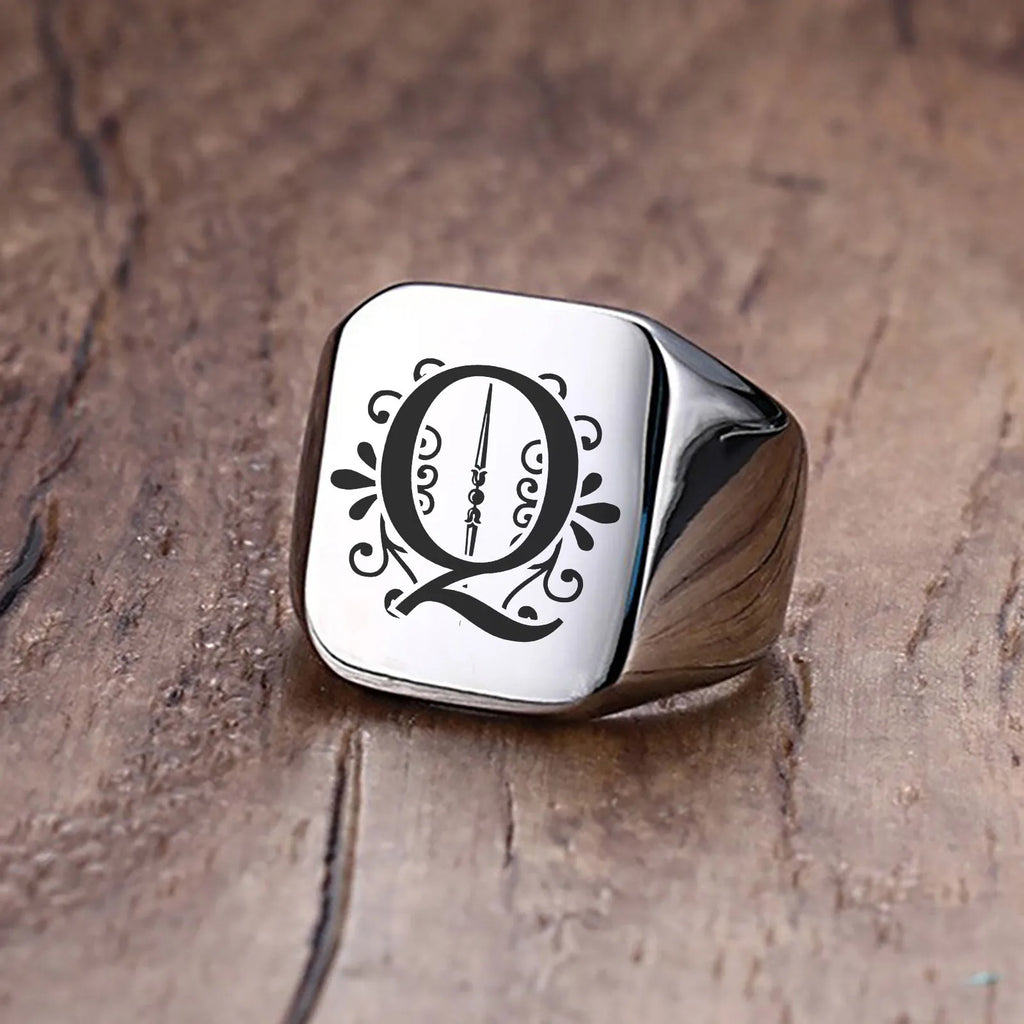 Alphabet Signet Ring — Stainless Steel