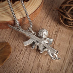Avenging Angel Machine Gun Pendant Stainless Steel Necklace Suitable for Men and Women Hip-Hop Trendy Punk Jewelry Couple Gifts