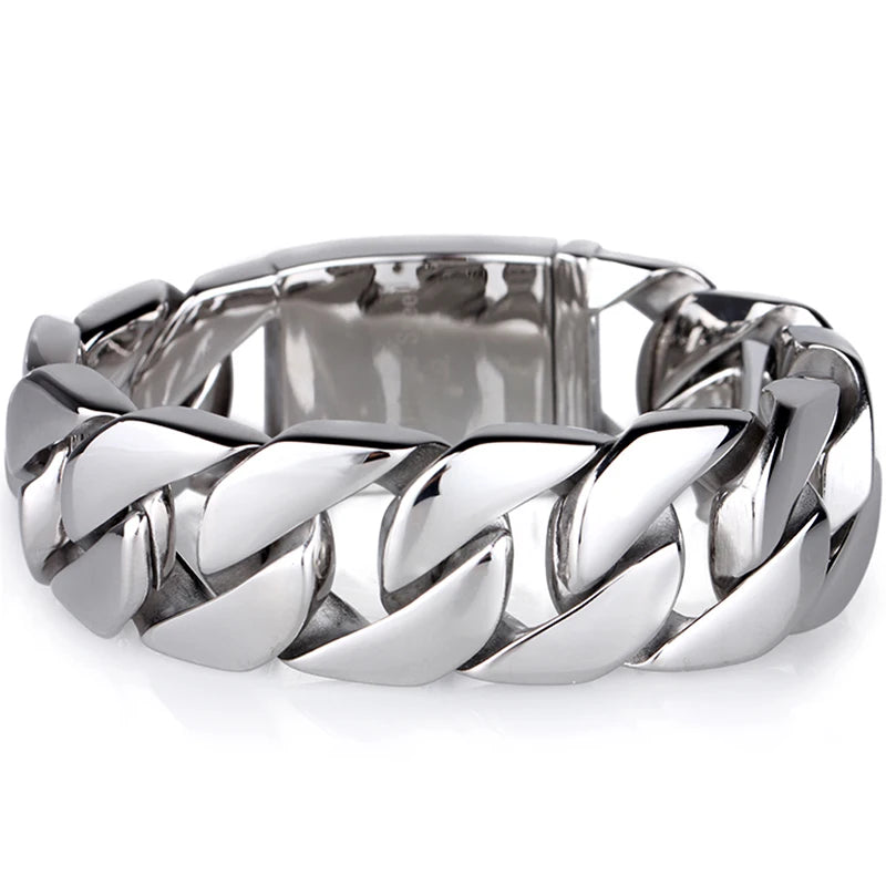 Heavy Metal Powerful 31MM Wide Thick Curb Chain Man Bracelet Men Massive Stainless Steel Men's On Hand Jewelry