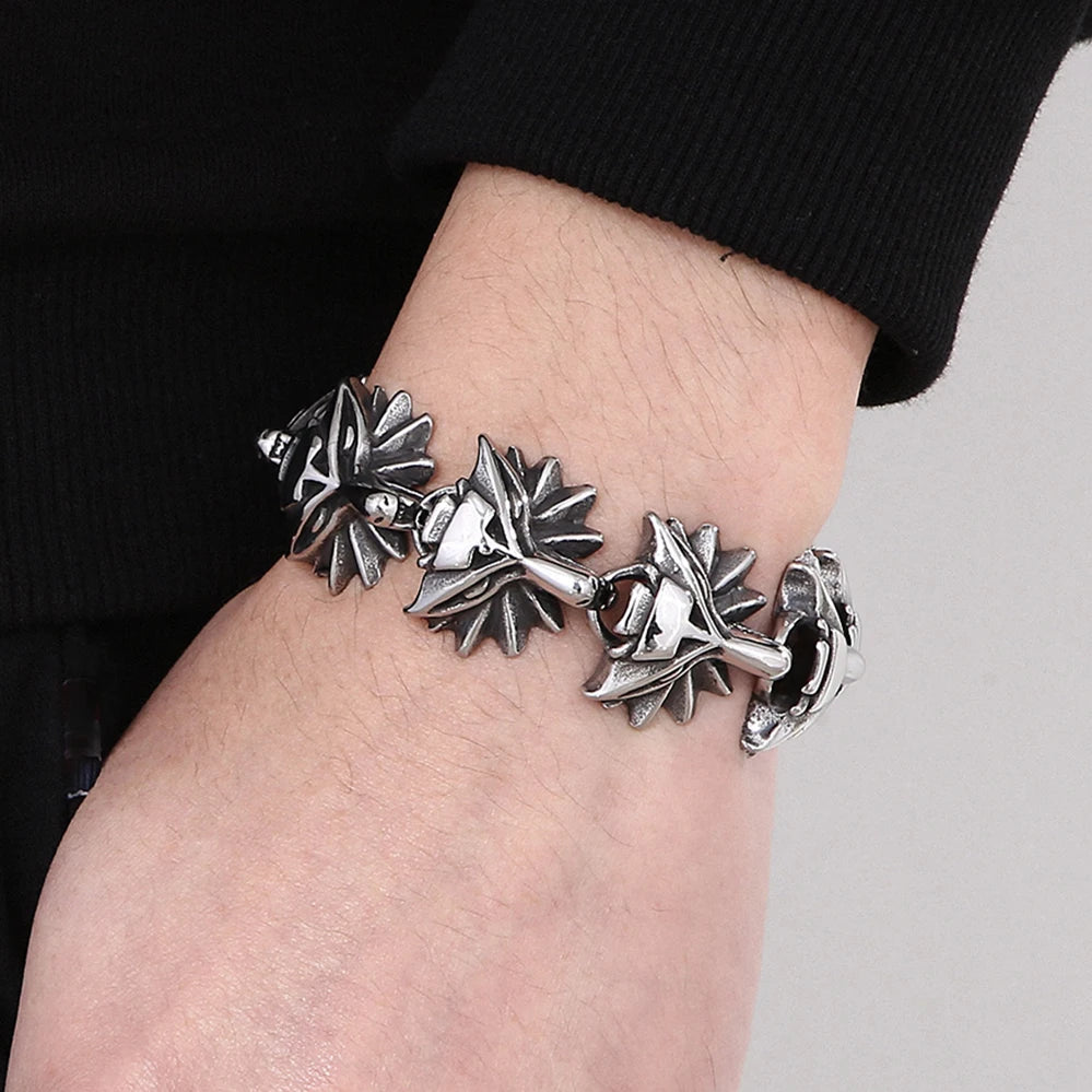 Gothic 8pcs Wolf Heads Chain Bracelet for Man Stainless Steel Mens Bracelets Unique Masculine Jewelry Gifts for