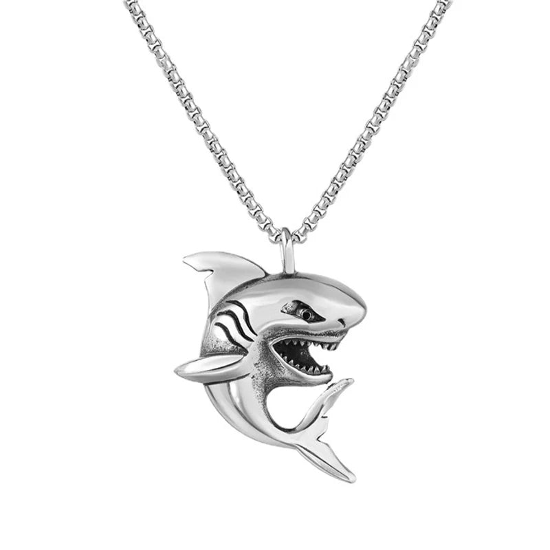 Silver Shark Pendant Necklace Stainless Steel