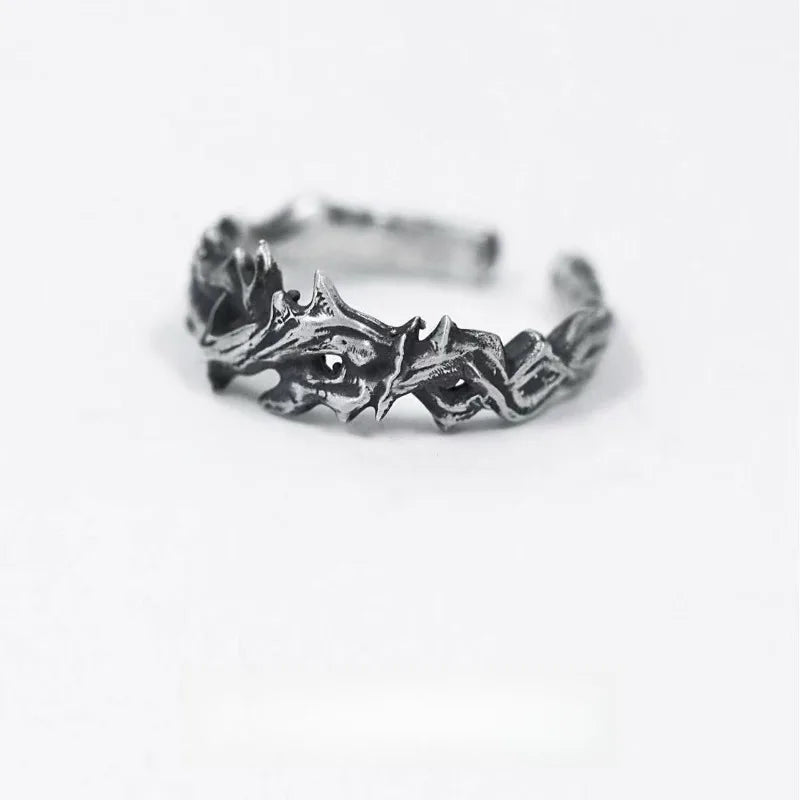 Dark Thorny Ring for Men and Women — Punk, Antique Silver