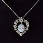 Boho Unisex Copper Skull Pendant Necklace with Faux Pearl Heart and Zirconia Accents, Everyday Wear Vacation Party