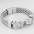 Men's Double Wolf Head Bracelets Stainless Steel Viking Jewelry Punk Rock Bicycle Chain Man Bracelet for Men 8.46" Male