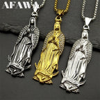 Virgin Mary Guadalupe Rhinestone Necklace — Stainless Steel