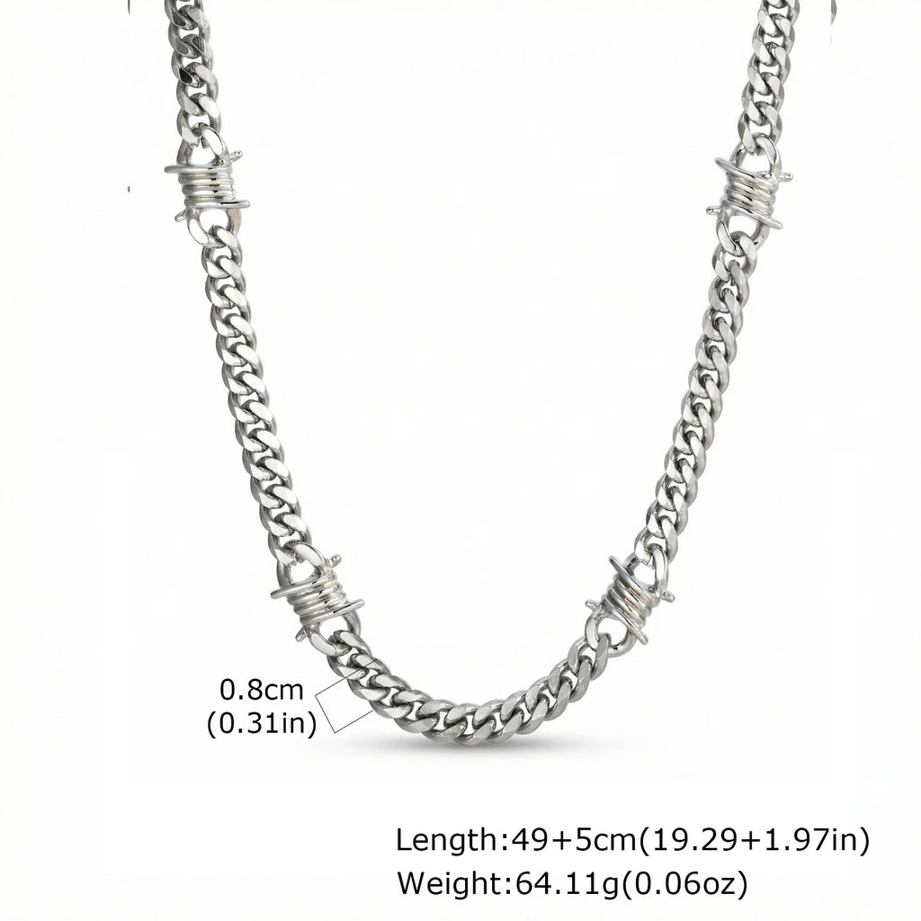 Punk Hiphop Thorns Cuban Chain Necklace for Men Stainless Steel Gothic Choker Necklace Non Fading Waterproof Jewelry