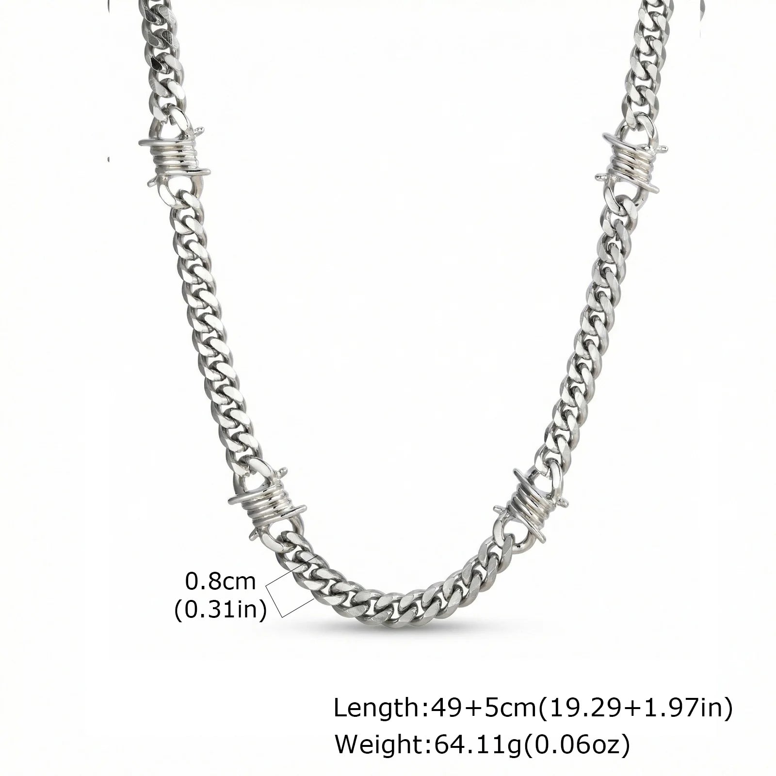 Punk Hiphop Thorns Cuban Chain Necklace for Men Stainless Steel Gothic Choker Necklace Non Fading Waterproof Jewelry