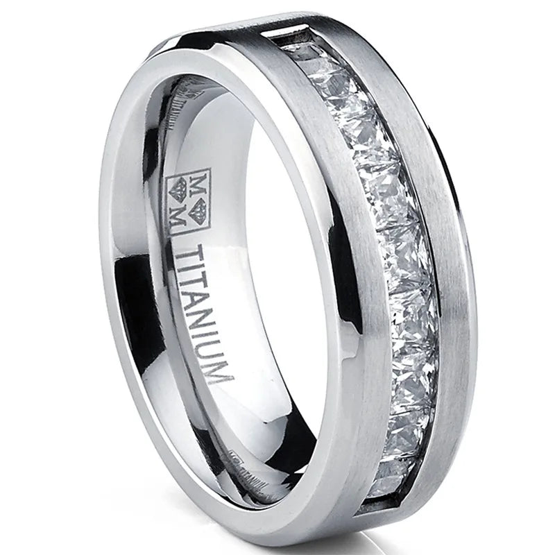 Autumn Hot Selling Silver Plated Stainless Steel Rings For Men Square Cubic Zircon Ring Jewelry Accessories Wholesale Size 7-13
