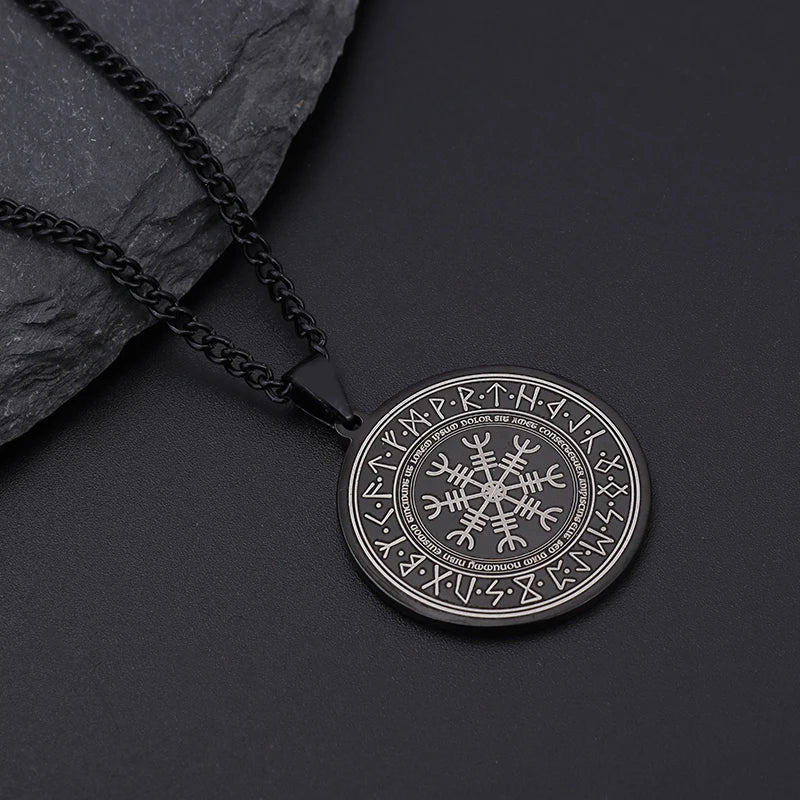 Vegvisir Nordic Rune Compass Pendant Necklace — Zinc Alloy