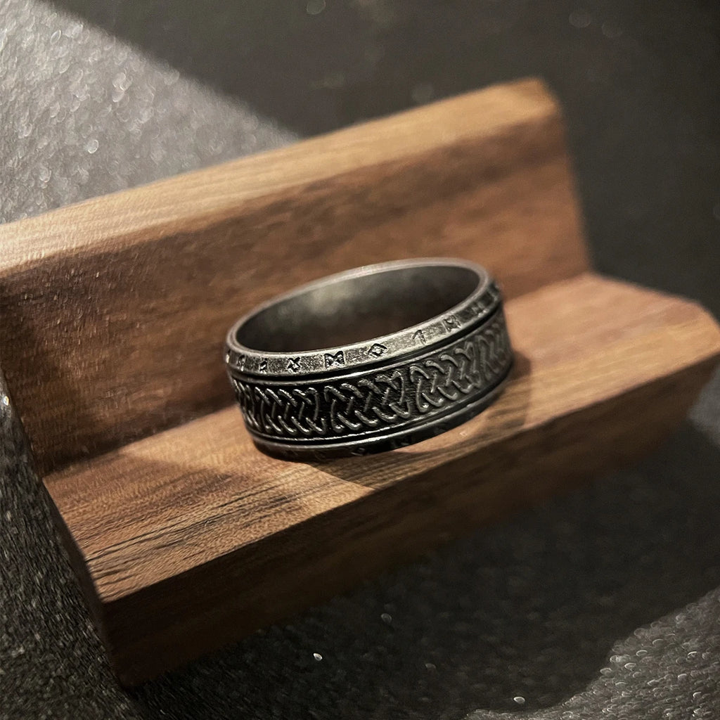 Antique Rune Pattern Engraved Stainless Steel Ring for Men Viking Punk Gothic Edgy Jewelry Mystic Biker Accessories