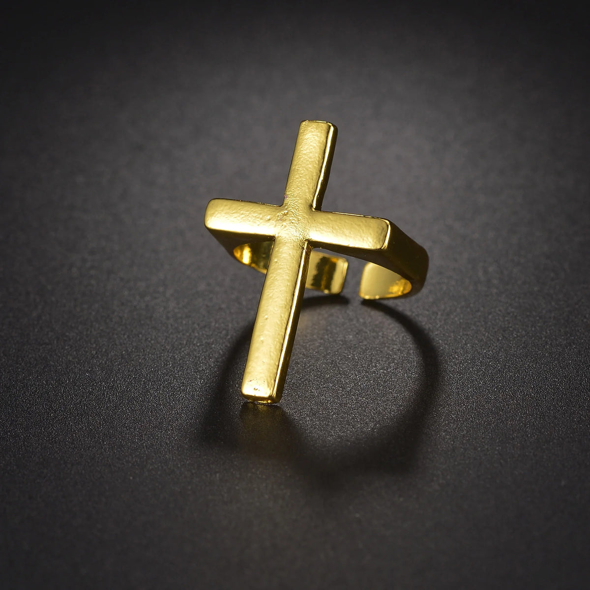 Vintage Goth Black Cross Open Ring for Men Women — Black-Tone