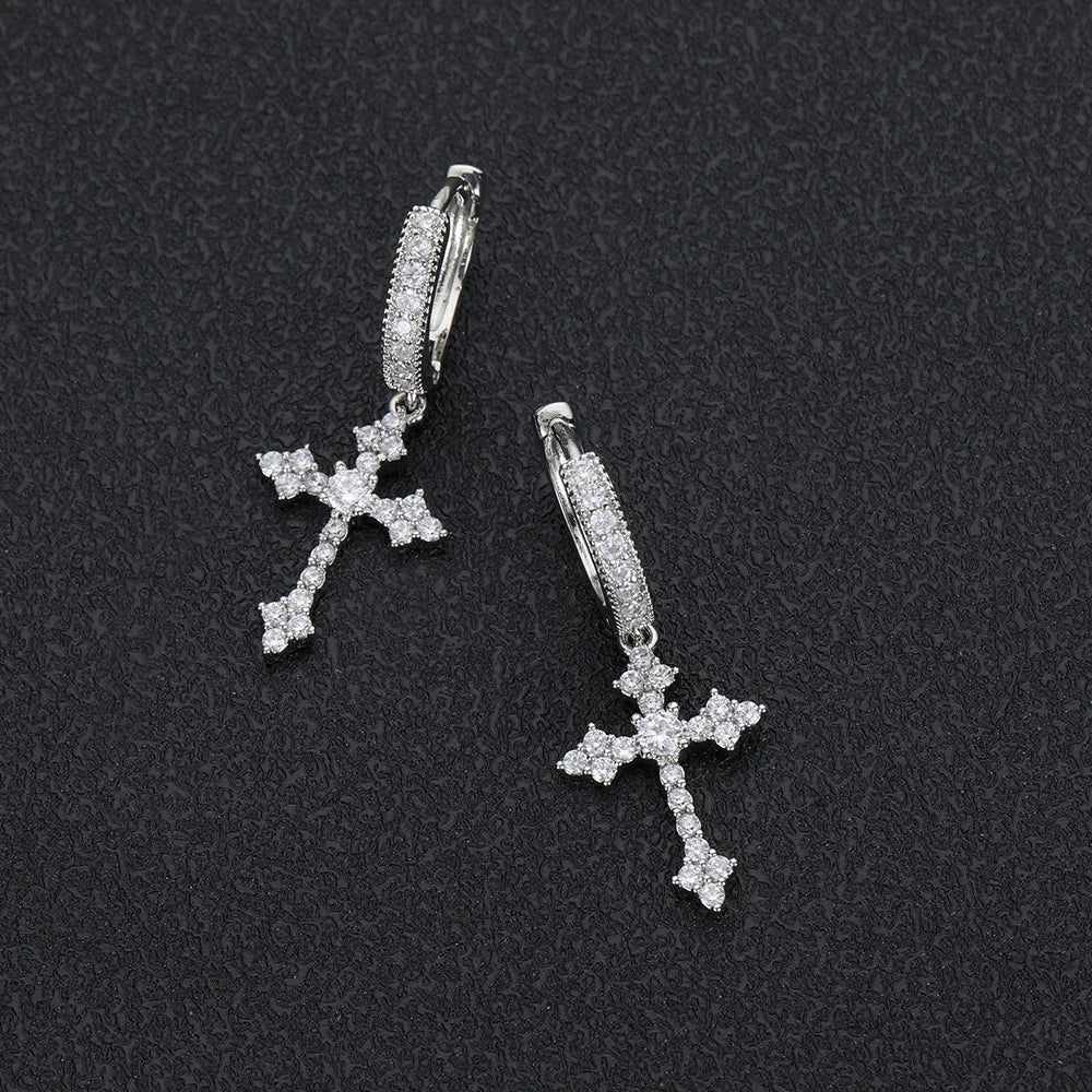 Iced Out Cross Lightning Stud Earrings