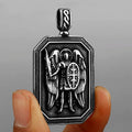Archangel Michael Cross Shield Prayer Tag Titanium Stainless Steel Pendant Men's Amulet Necklace Jewelry Gift