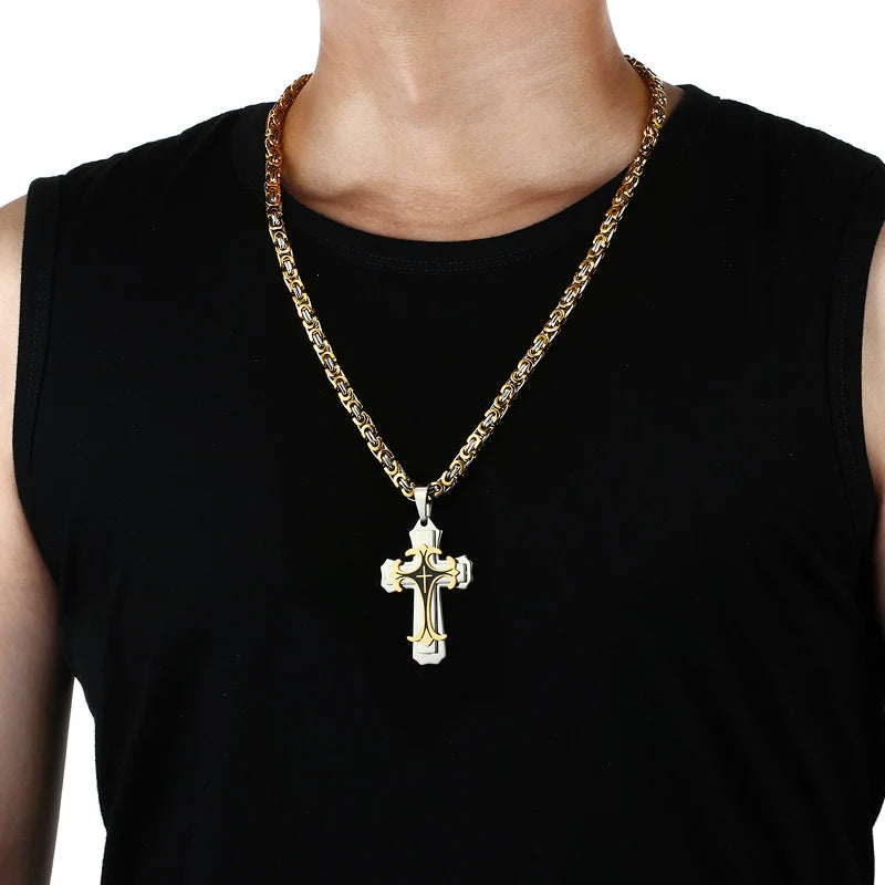 Trinity Latin Cross Multi-Layer Necklace — Stainless Steel