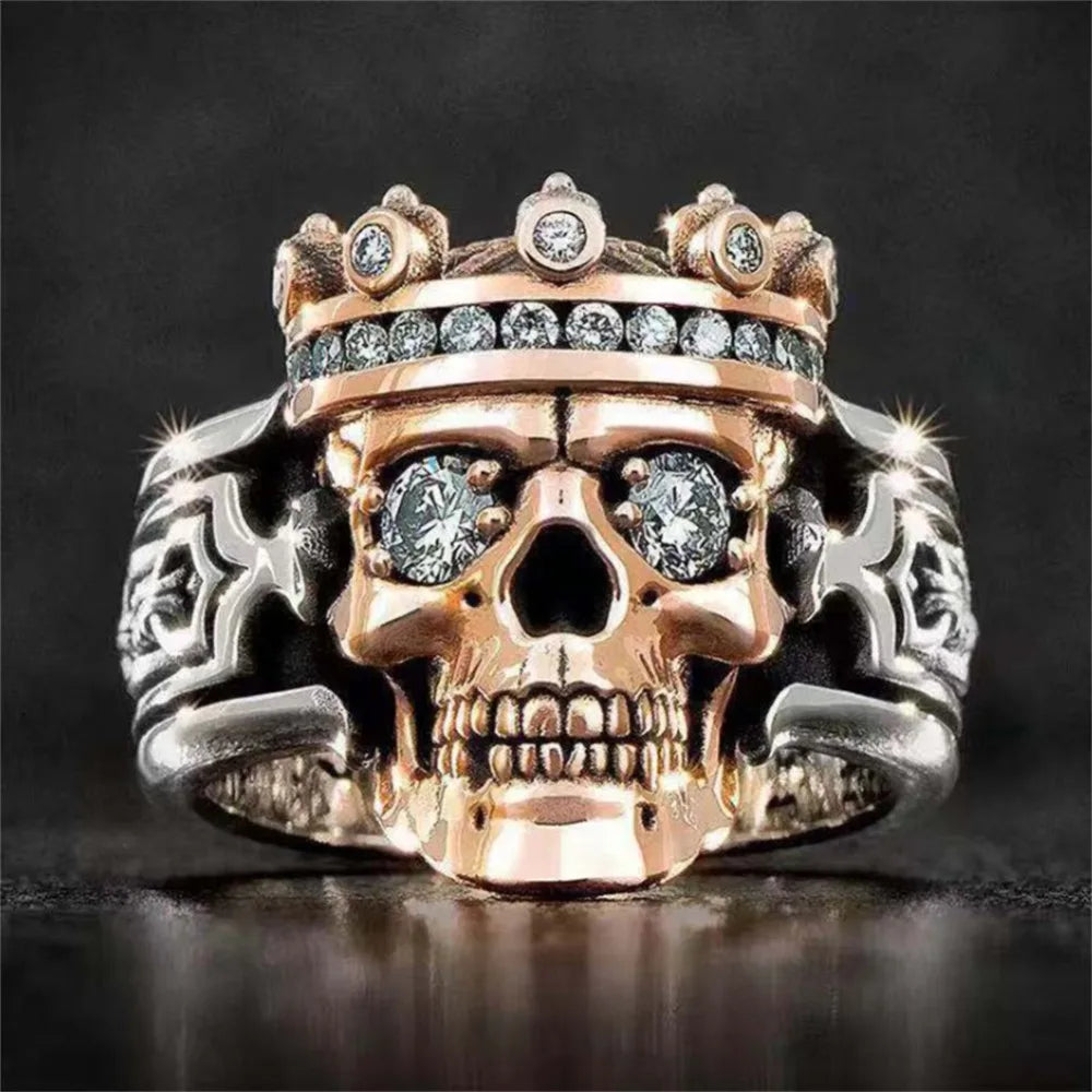 Iced Out Crown Skull Ring — Crystal Two-Tone