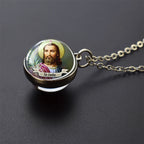 Jesus and Virgin Mary Necklace Saint Michael Jude Anthony Patrick Paul Glass Ball Pendant Religious Jewelry Christian Gift