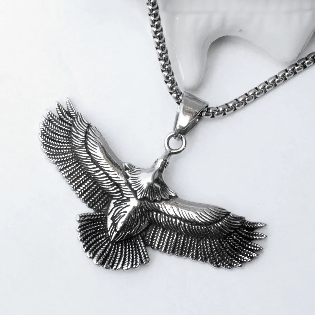 Silver Eagle Pendant Necklace Stainless Steel