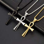 Retro Simple Egyptian Anka Cross Stainless Steel Pendant Necklace Popular Fashion Men and Women Outdoor Party Myth Jewelry Gifts