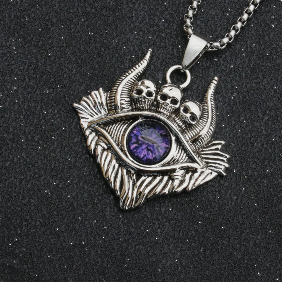 Stainless Steel Evil Eye Skull Pendant Necklace