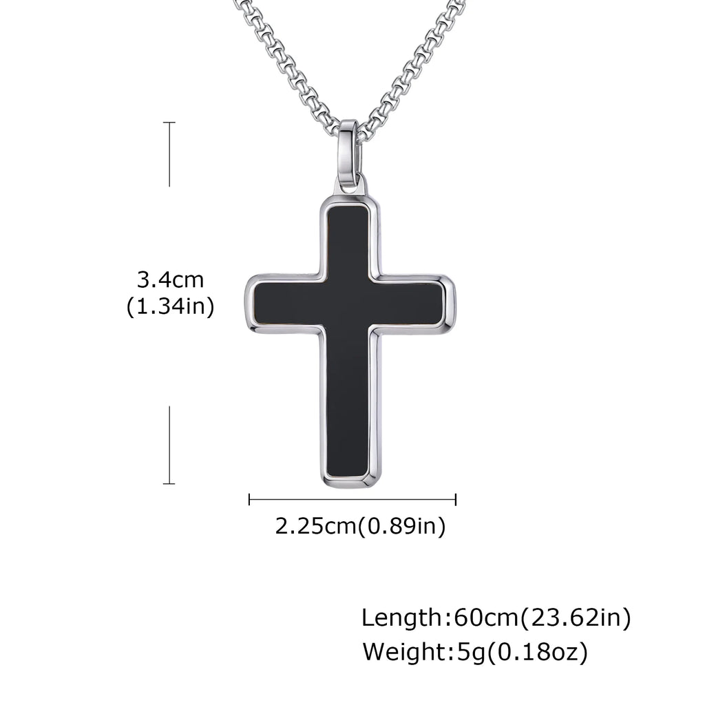 Classic Stainless Steel Cross Pendant Necklace, Turquoise Black Agate Tiger Eye Natural Stone Vintage Fashion Jewelry for Men