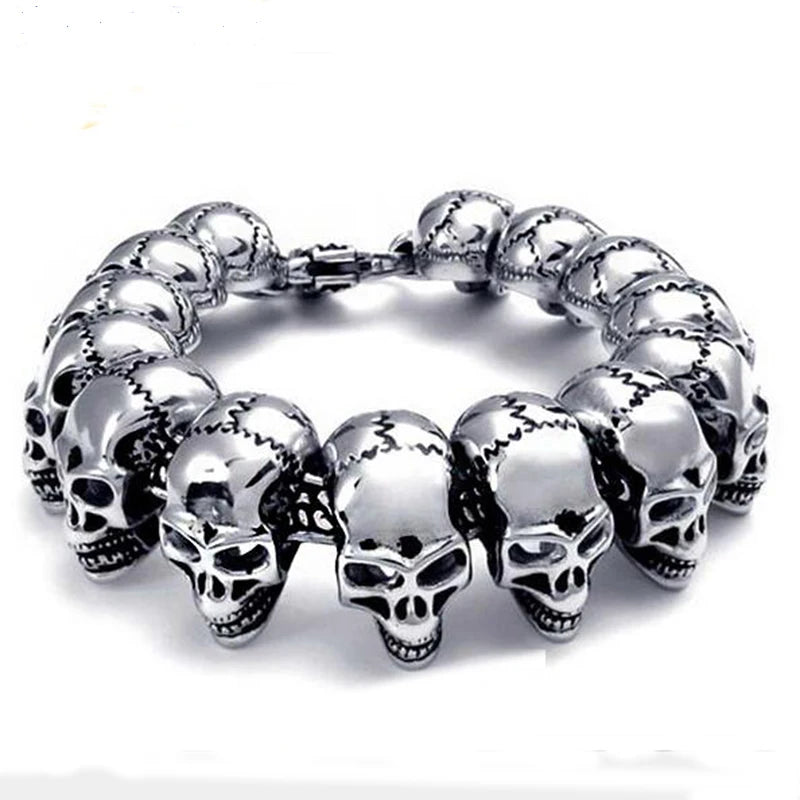 Punk Rock Man Bracelet Stainless Steel Wide Skull Head Link Chain Bracelets for Men Gothic Men's Bikers' Jewelry