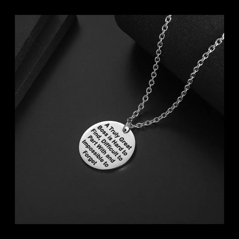 Round Brand Pendant Necklace — Stainless