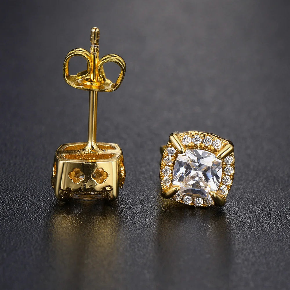 Two-Tone Iced Out Square Stud Earrings Multicolor