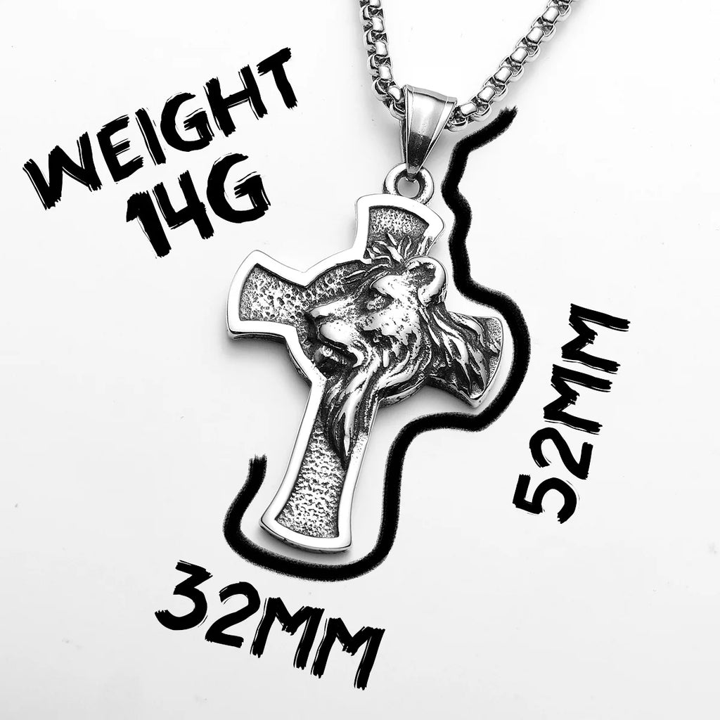 Lion King Cross Pendant Necklace — Stainless Steel