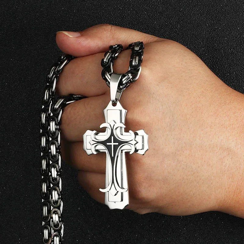 Trinity Latin Cross Multi-Layer Necklace — Stainless Steel