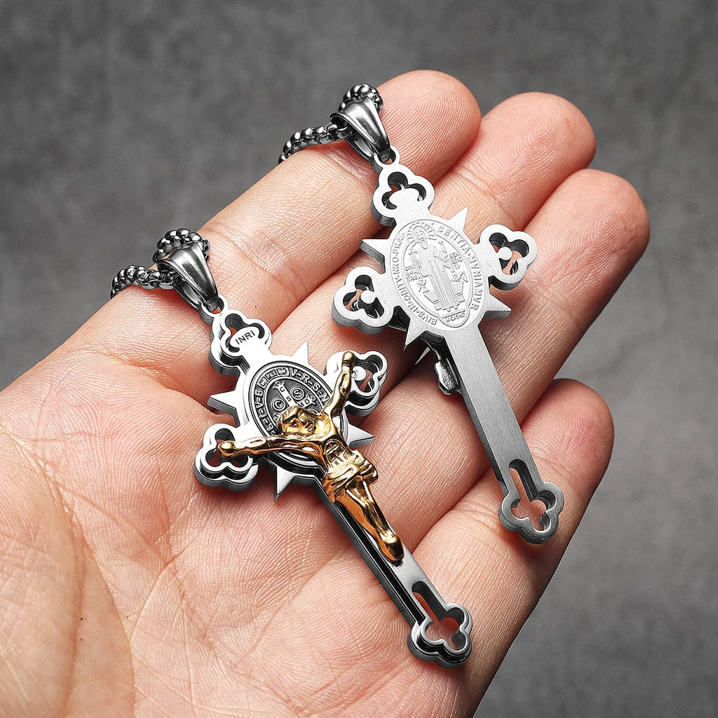 INRI Exorcism Cross Pendant — Stainless Steel