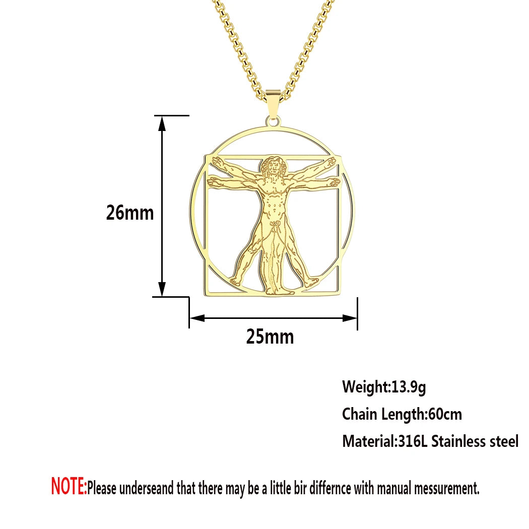Vitruvian Man Art Pendant Necklace