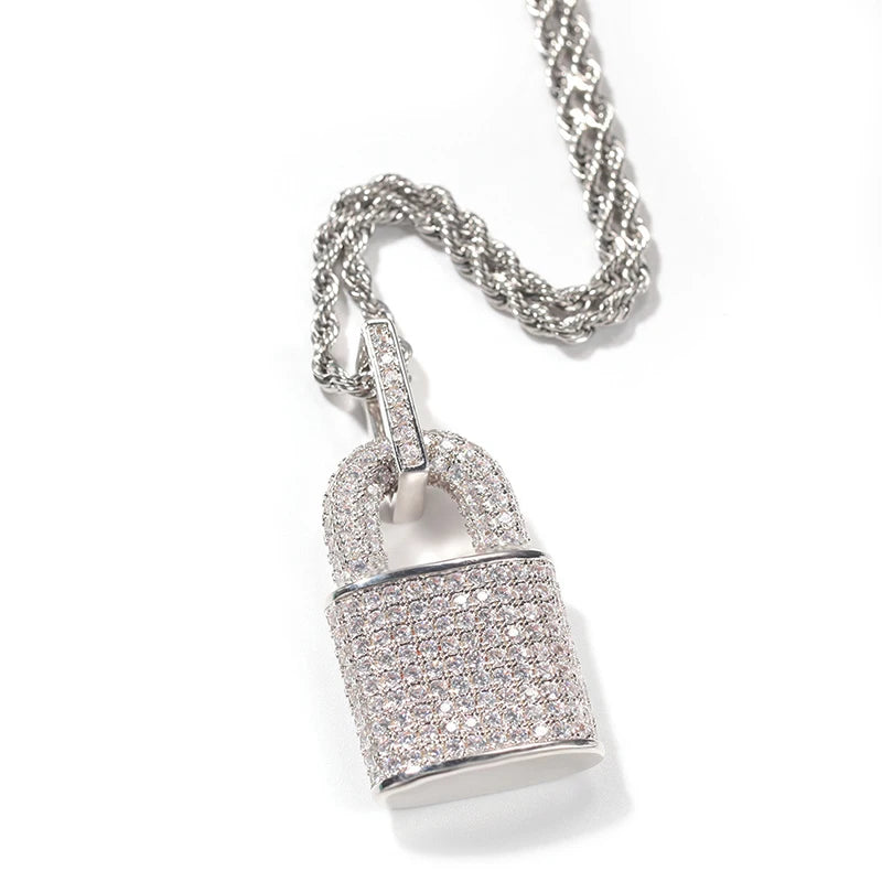 Huitan Hip Hop Lock Pendant Necklace for Women Men Full with Bling Bling CZ Statement Rock Neck Accessories Female Male Jewelry