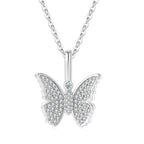 Iced Out Butterfly Pendant Necklace Stainless Steel