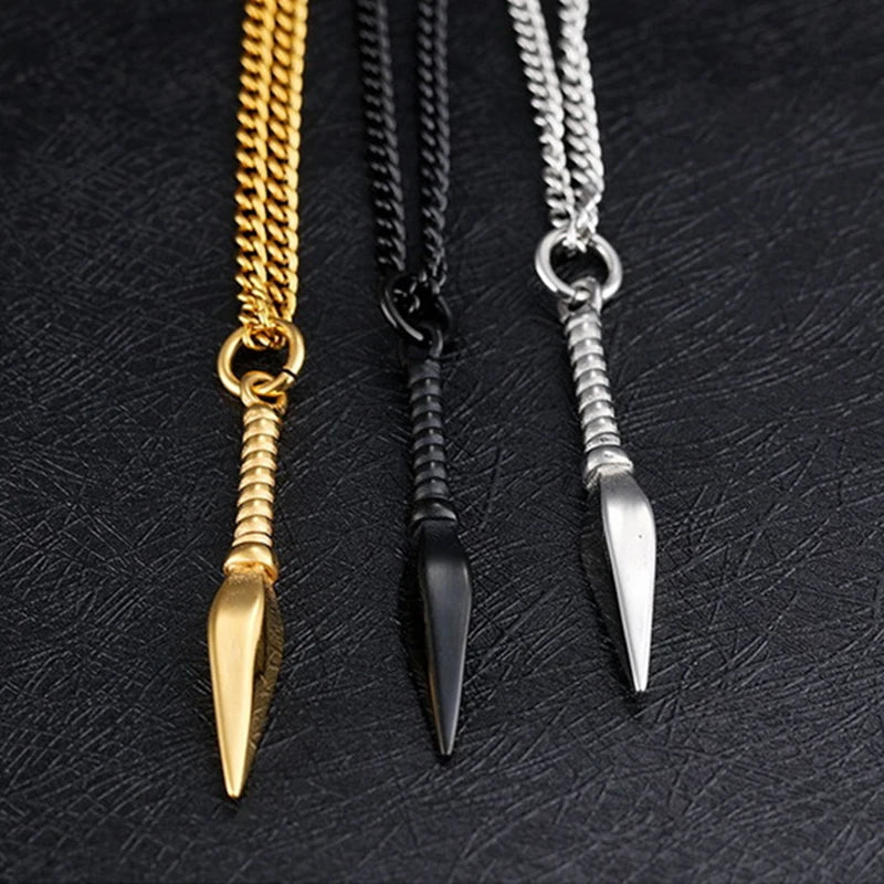 Gold Spear Pendant Necklace Box Chain Statement