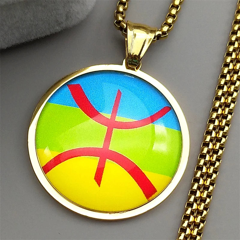 Steel Pendant Africa Berbers Symbol Glass Amazigh