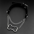 Gothic Bone Carabiner PU Leather Choker Double Silver Color Curb Chain Adjustable Rivet Neck Collar Punk Egirl Street